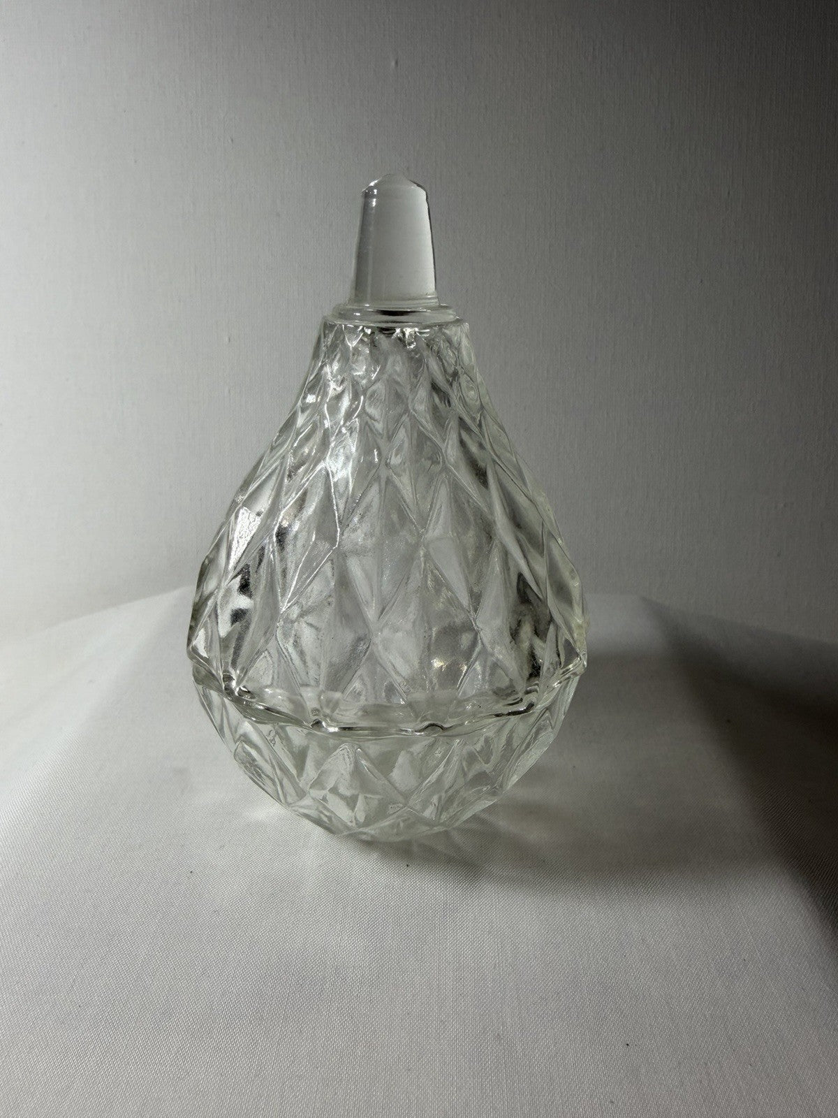 Vintage Italian Pear Crystal Glass Trinket Box Diamond Cut Italy 4”