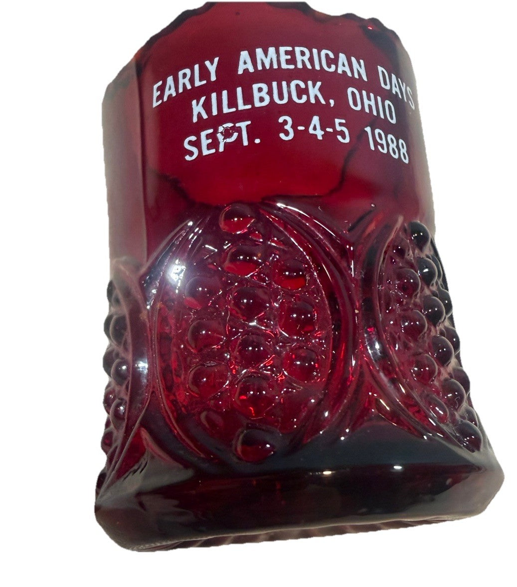 Vintage Ruby Red Glass Toothpick Holder Early American Days 1988 Souvenir