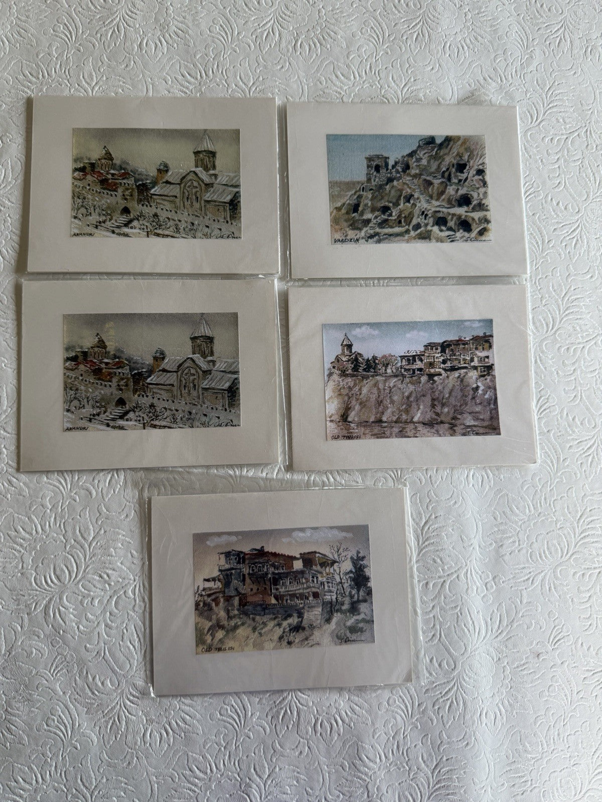 Georgia Tbilisi Watercolor Art Prints Matted Architecture Cityscape Art Lot of 5