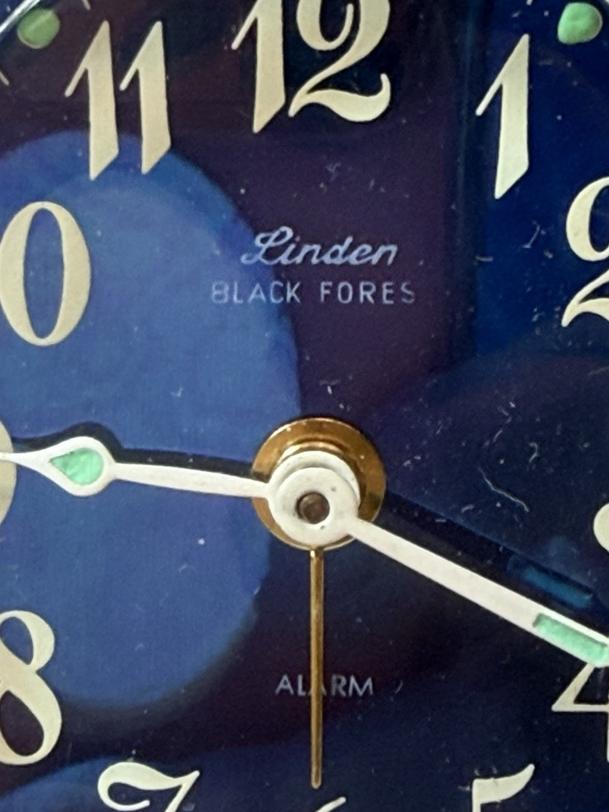 Vintage Linden Black Forest Alarm Clock West Germany Blue Face Silver Tone MCM
