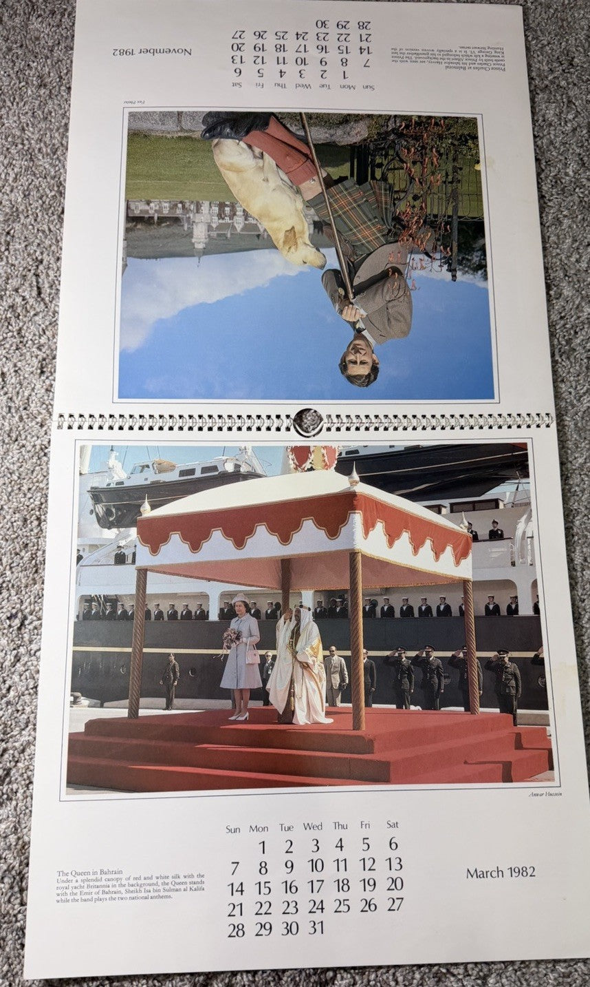 Vintage 1982 Royal Year Calendar Prince Charles Princess Diana Wales