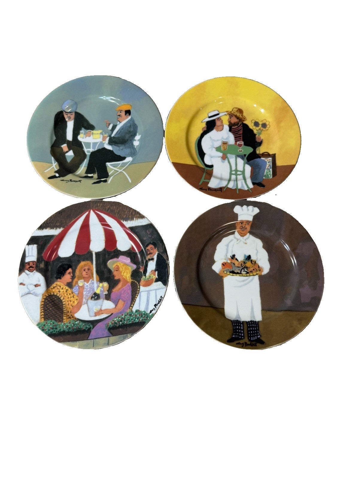 Guy Buffet Collection Fine Porcelain Plates Lot 4 Bistro French Art 8" Japan
