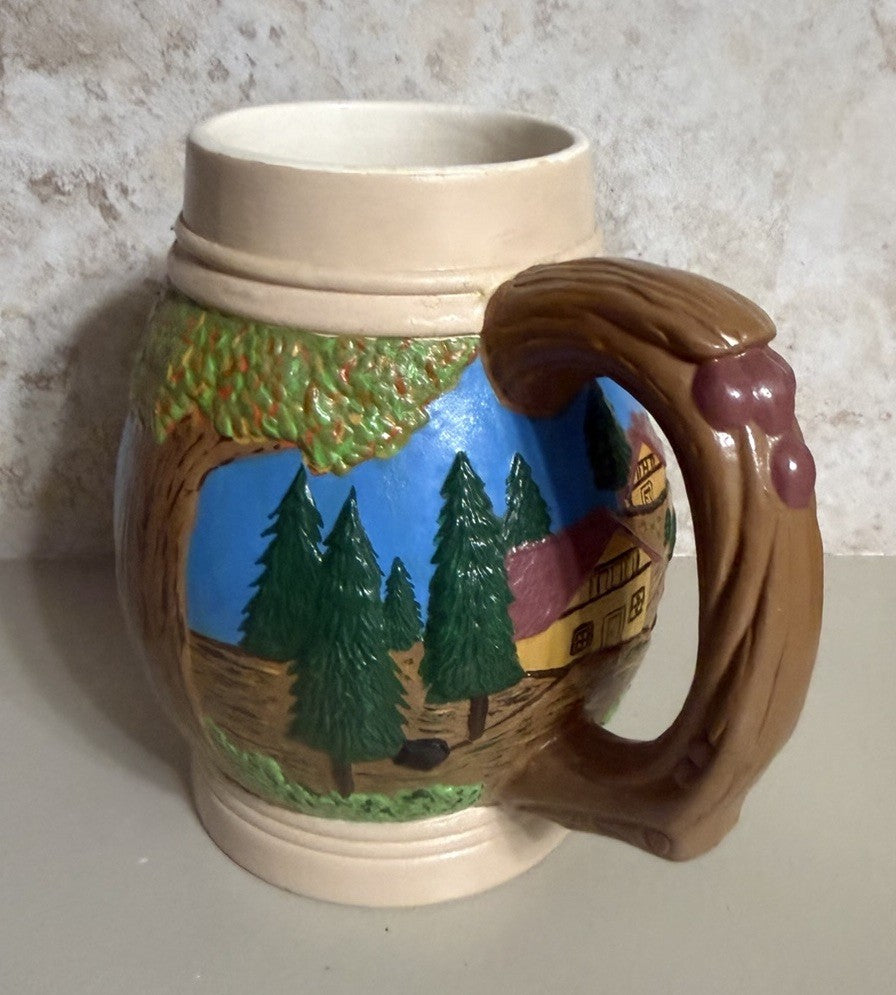 Vintage Hand Painted Ceramic Beer Stein Bavarian Village Scene 1973