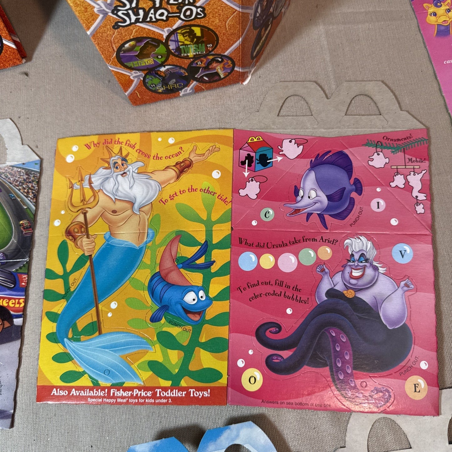 Vintage McDonalds Taco Bell Kids Meal Box Lot 10 Barbie Ariel Shaq Looney Toons