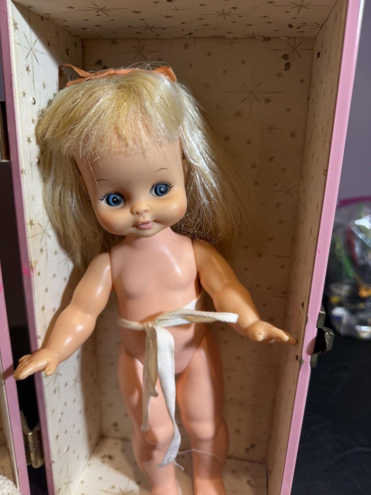 Vintage 1969 Horseman Doll  Pink Doll Steamer Trunk and Vintage Doll Clothes