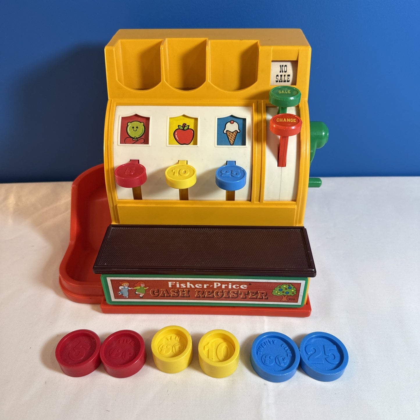 Vintage 1974 Fisher Price Cash Register Complete Coins Money Pretend Play Works