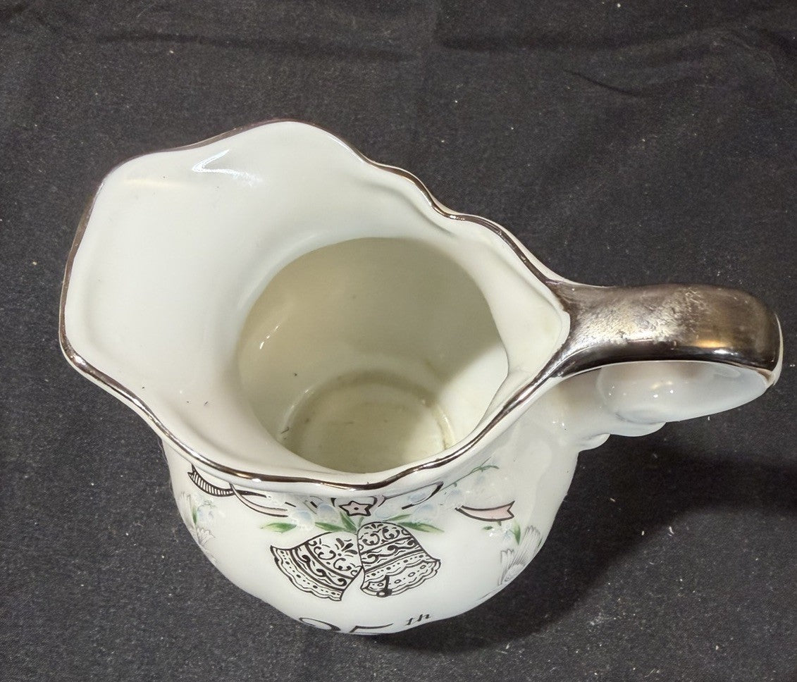 1984 Lefton Hand Painted China 25th Anniversary Pitcher Plate & Candle Votive