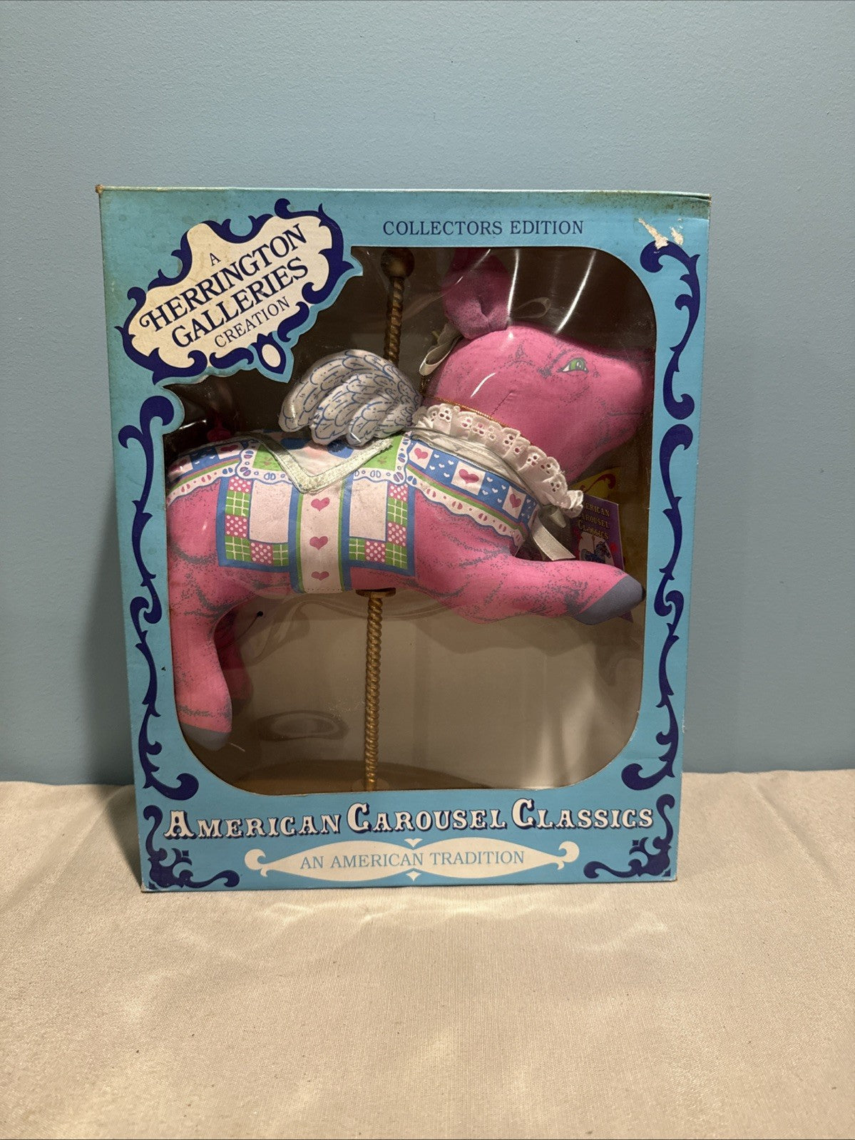 Vintage Herrington Galleries Carousel Pig Figurine Pink Pig NIB 14" NIB