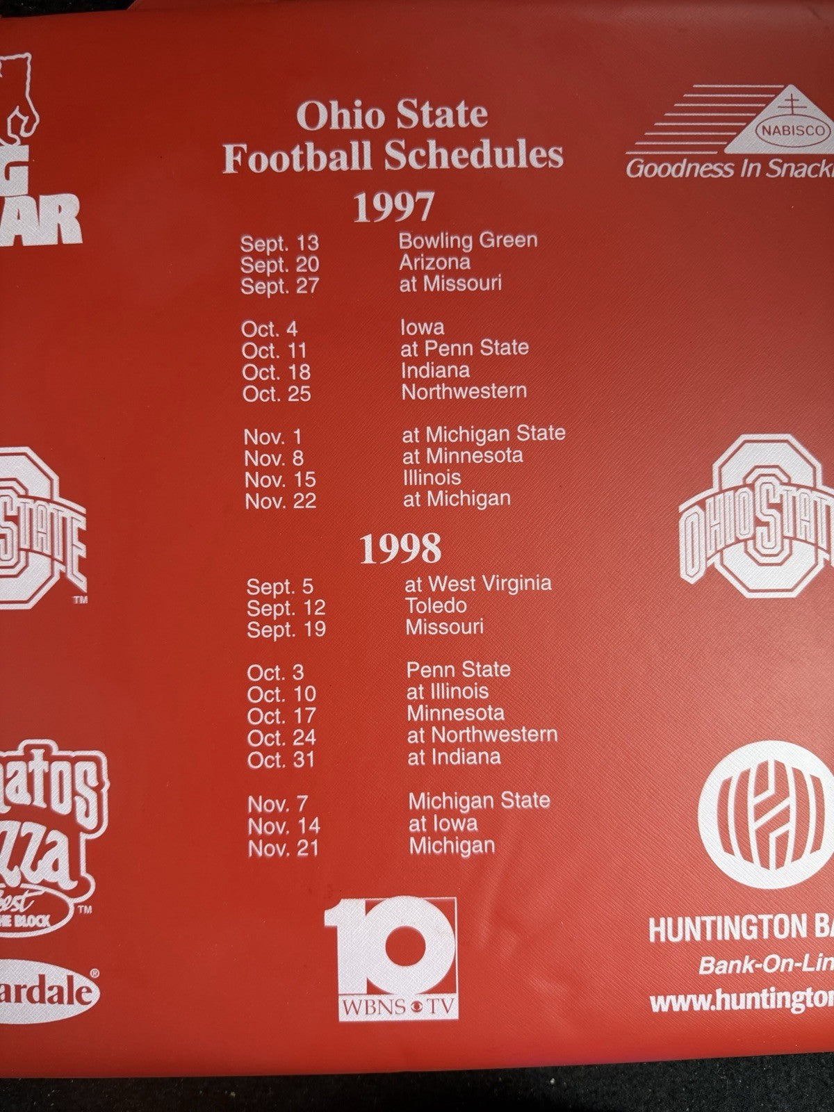 VintageOhio State Buckeyes Stadium Seat Cushions Pair 1997 1998 Football Schedu
