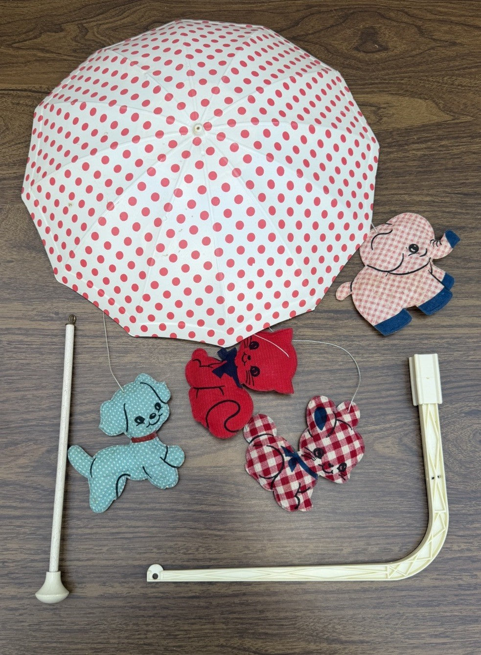Vintage 1970s Dolly Toy Animal Baby Crib Mobile Nursery Parts with Strings Lot