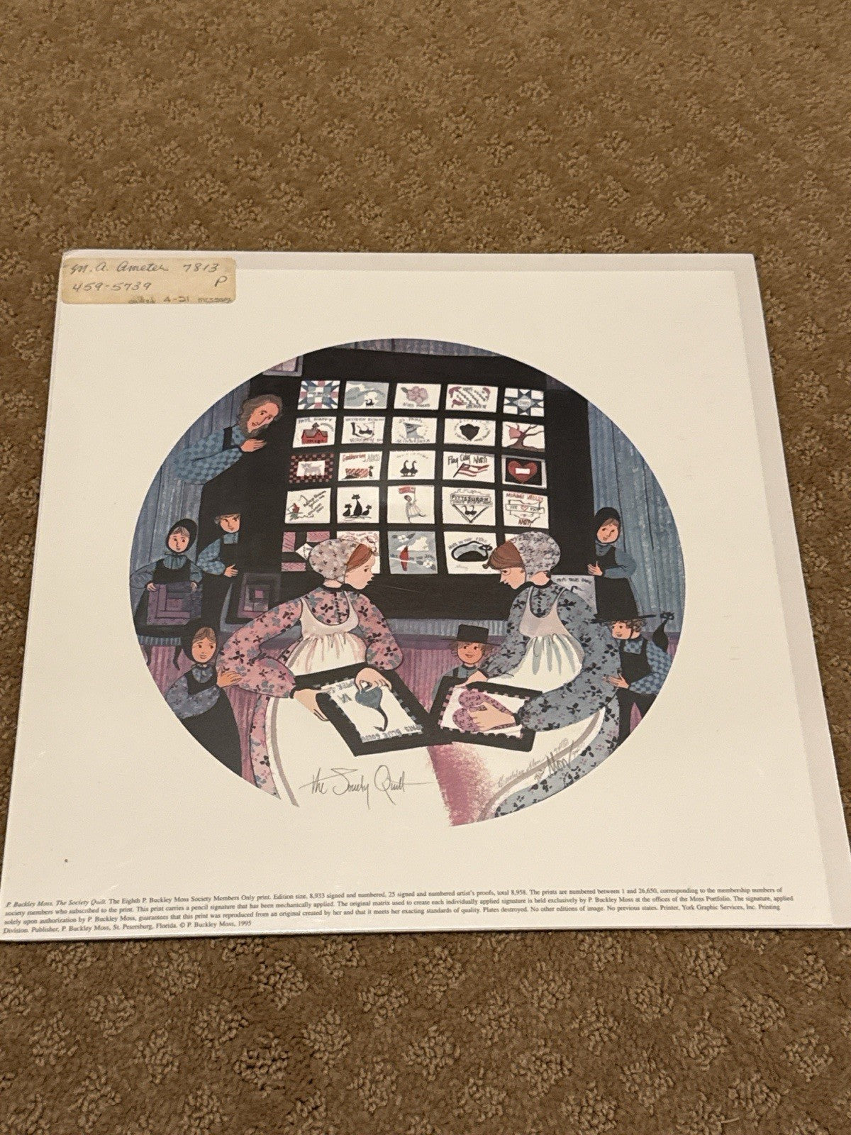 P Buckley Moss The Society Quilt 1995 Lithograph 7813/8933 Amish Quilt Art