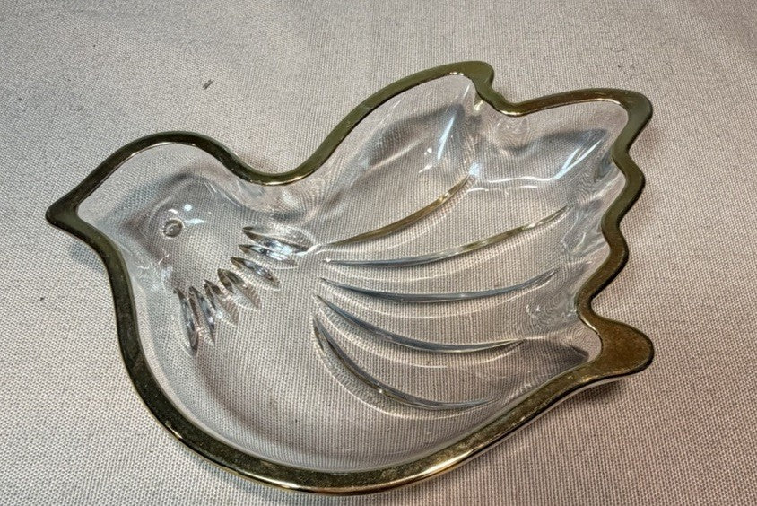 Mikasa Crystal Dove Candy Dish Trinket Bowl Gold Trim Holiday Decor