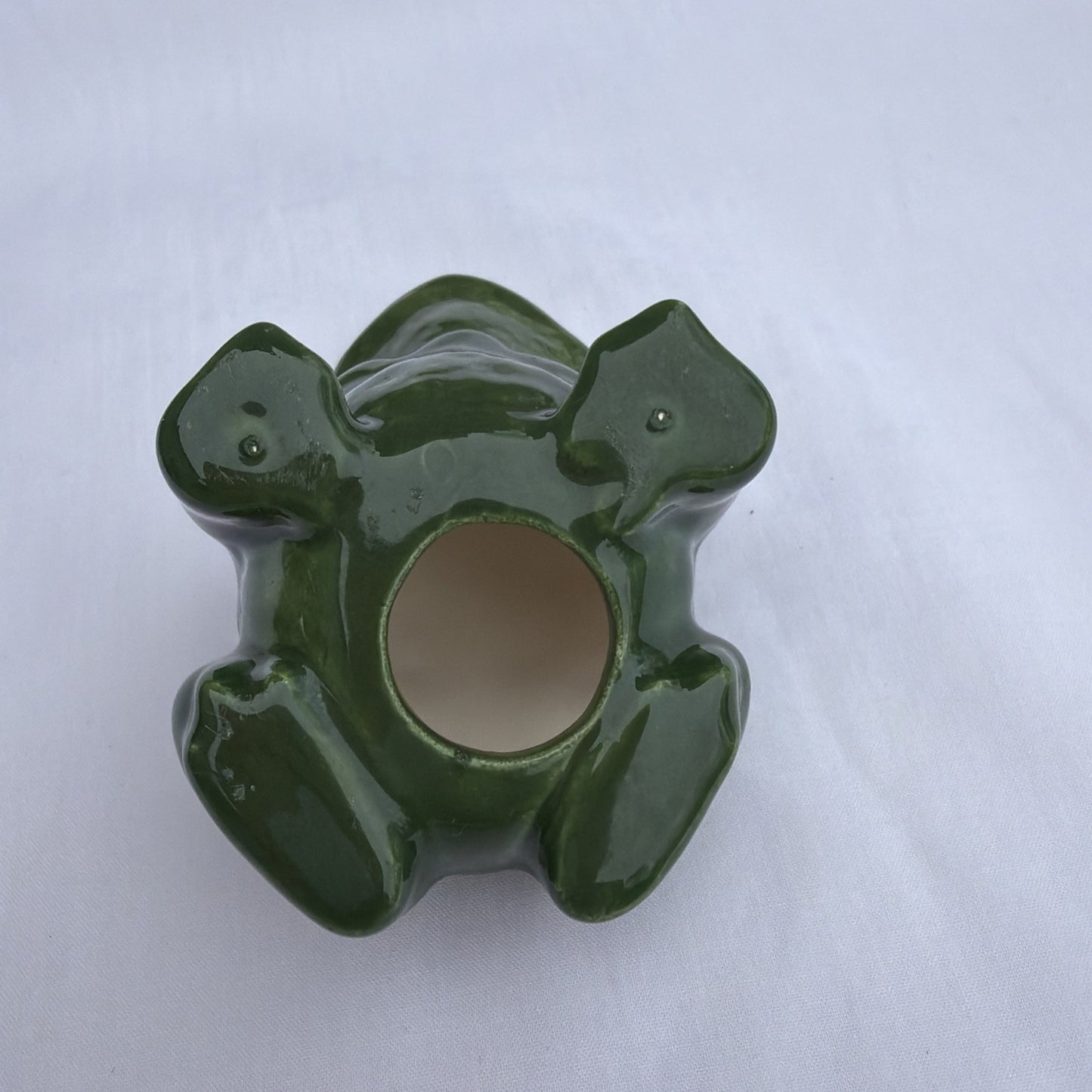Vintage Angry Frog Ceramic Figurine Yellow Eyes Hand Painted 2.5