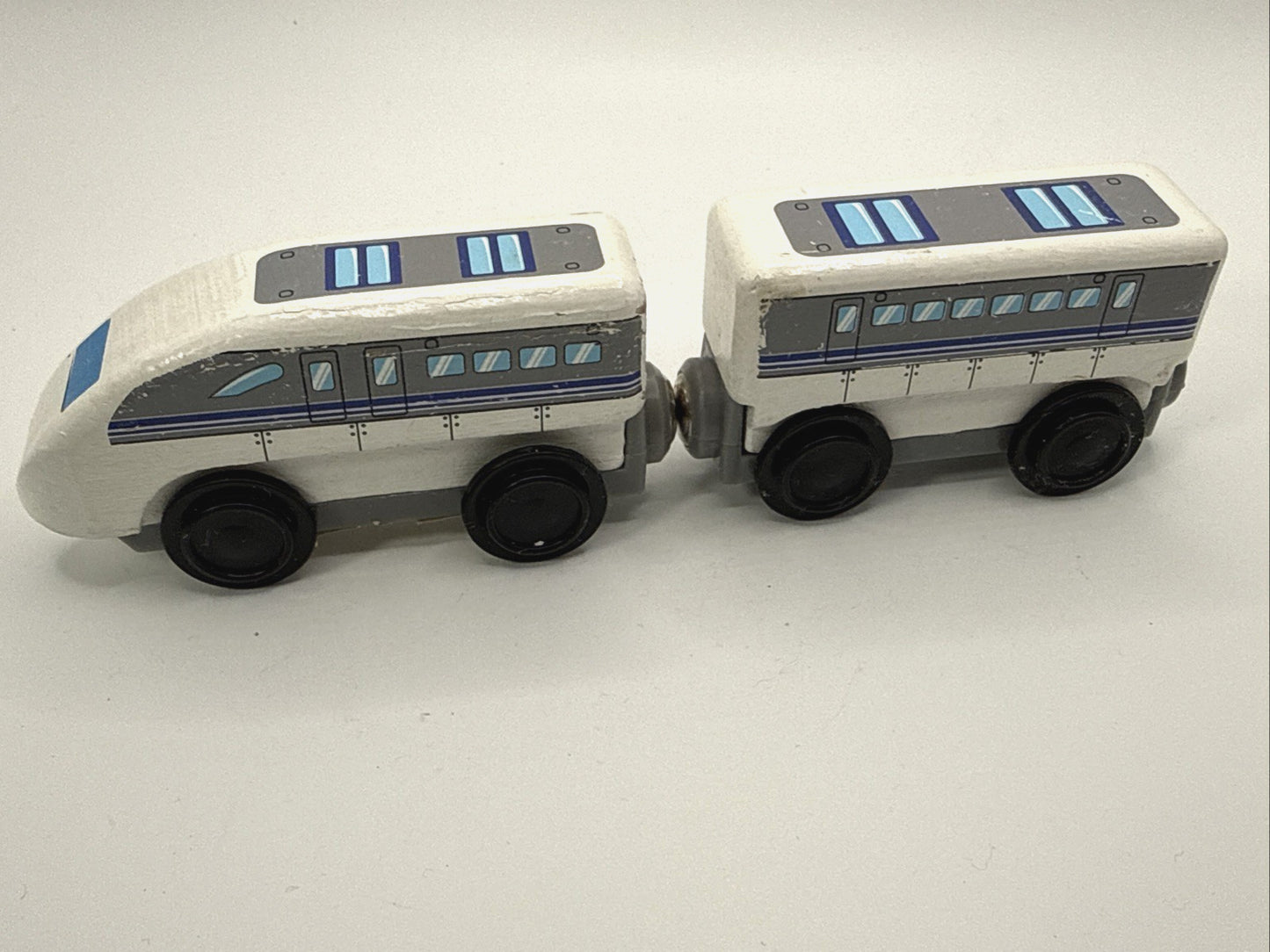 KidKraft Wooden Bullet Train Cars Magnetic Blue White Set