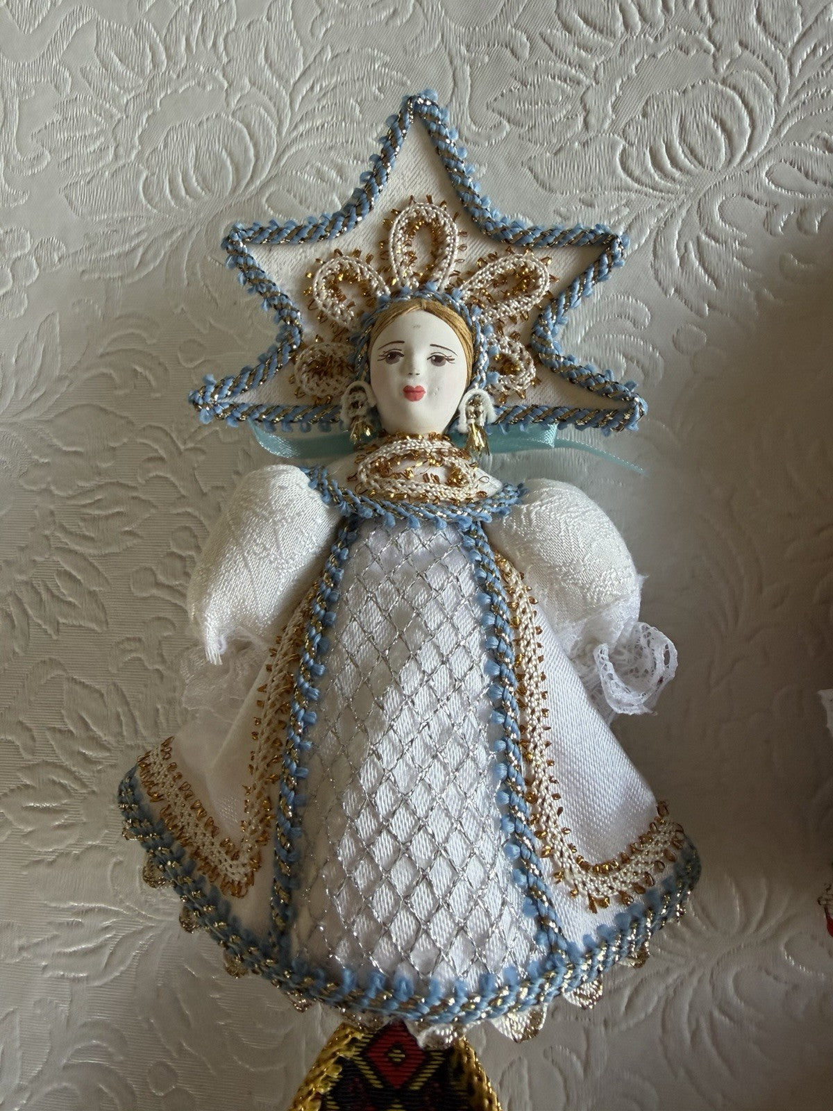 Russian Porcelain Folk Doll Ornaments Set of 6 Traditional Costume NewKokoshnik