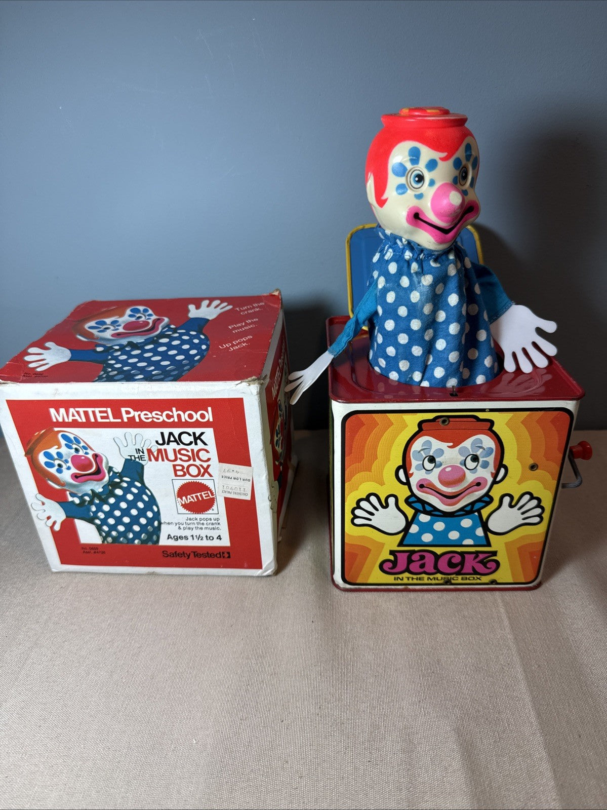 Vintage Rare In Box 1972 Mattel Jack In The Music Box WORKS Nose Wear