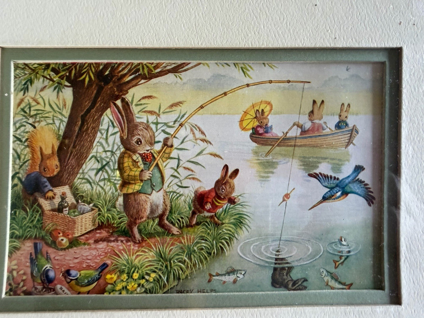 Vtg Racey Helps Rabbit Animal Prints Framed Matted Wall Art Decor/Original Wrap