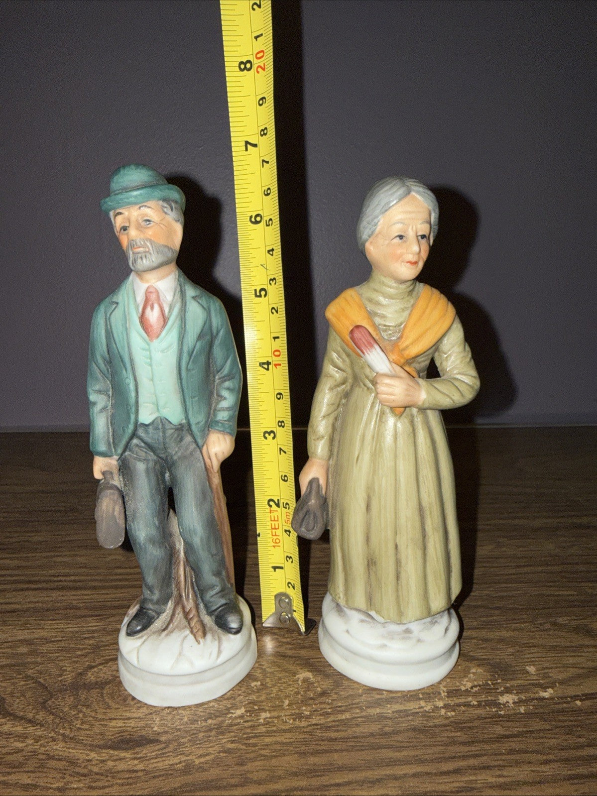 Vintage Frankel Ceramic Figurines Old Couple Hand Painted Pair Woman Man 7"