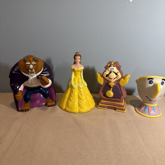 1992 Pizza Hut Beauty And The Beast Hand Puppets Disney Lot Of 4 Vintage