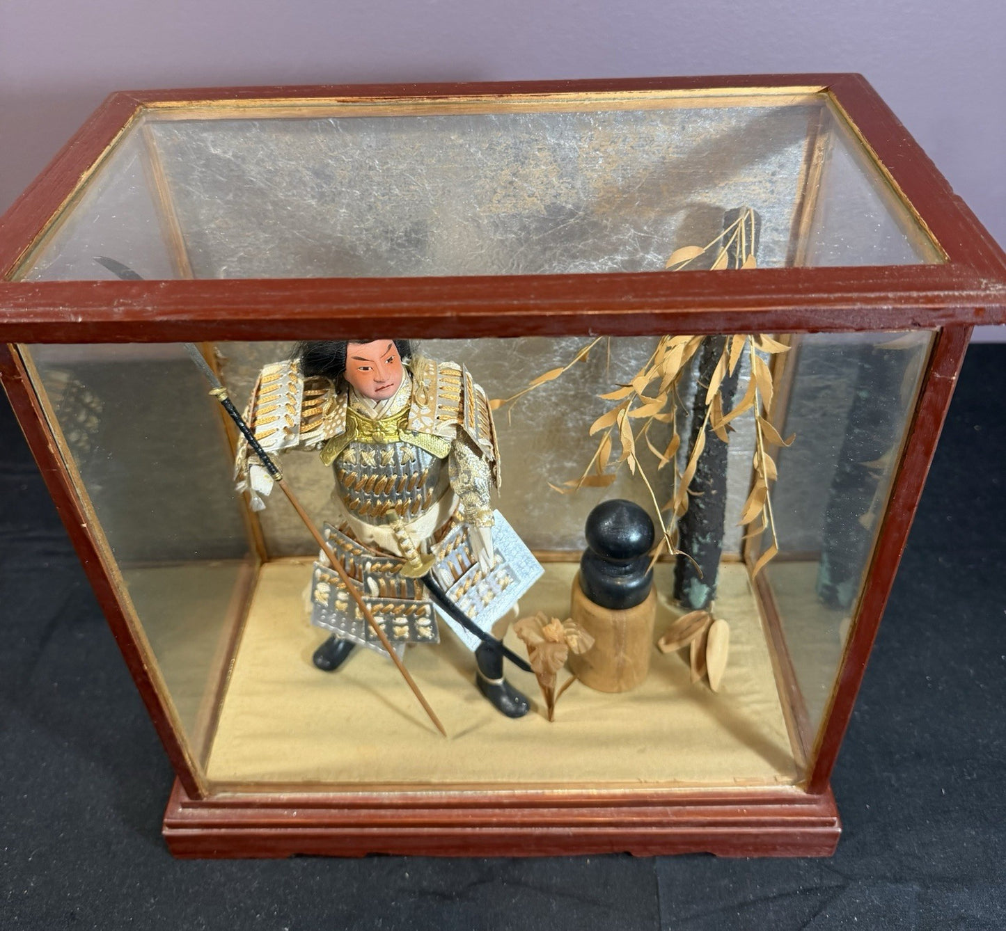 Authentic Japanese Musha Ningyo Warrior Doll Glass Case Samurai Figure