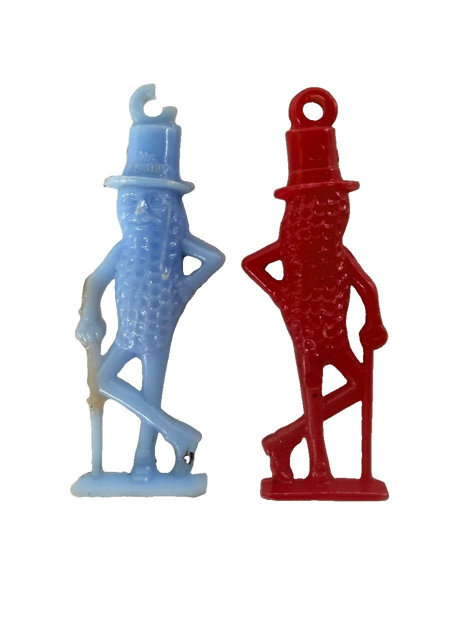 Vintage Planters Mr Peanut Plastic Charms Red Blue Lot of 2 Advertising Figures