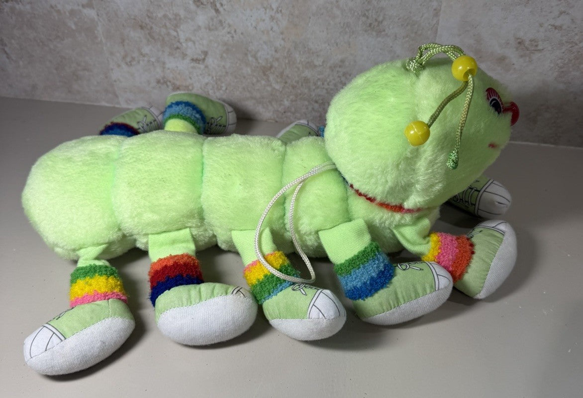 Vintage 1984 Lots a Lots a Leggggggs Green Plush Caterpillar 14” Stuffed 10 Legs