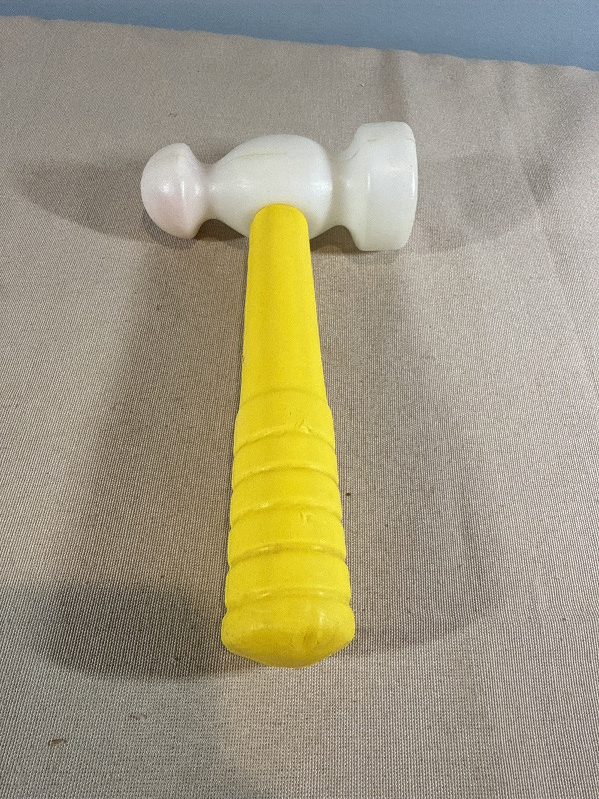 Vintage Baby Rattle Hammer Plastic Yellow White Infant Toy 1975