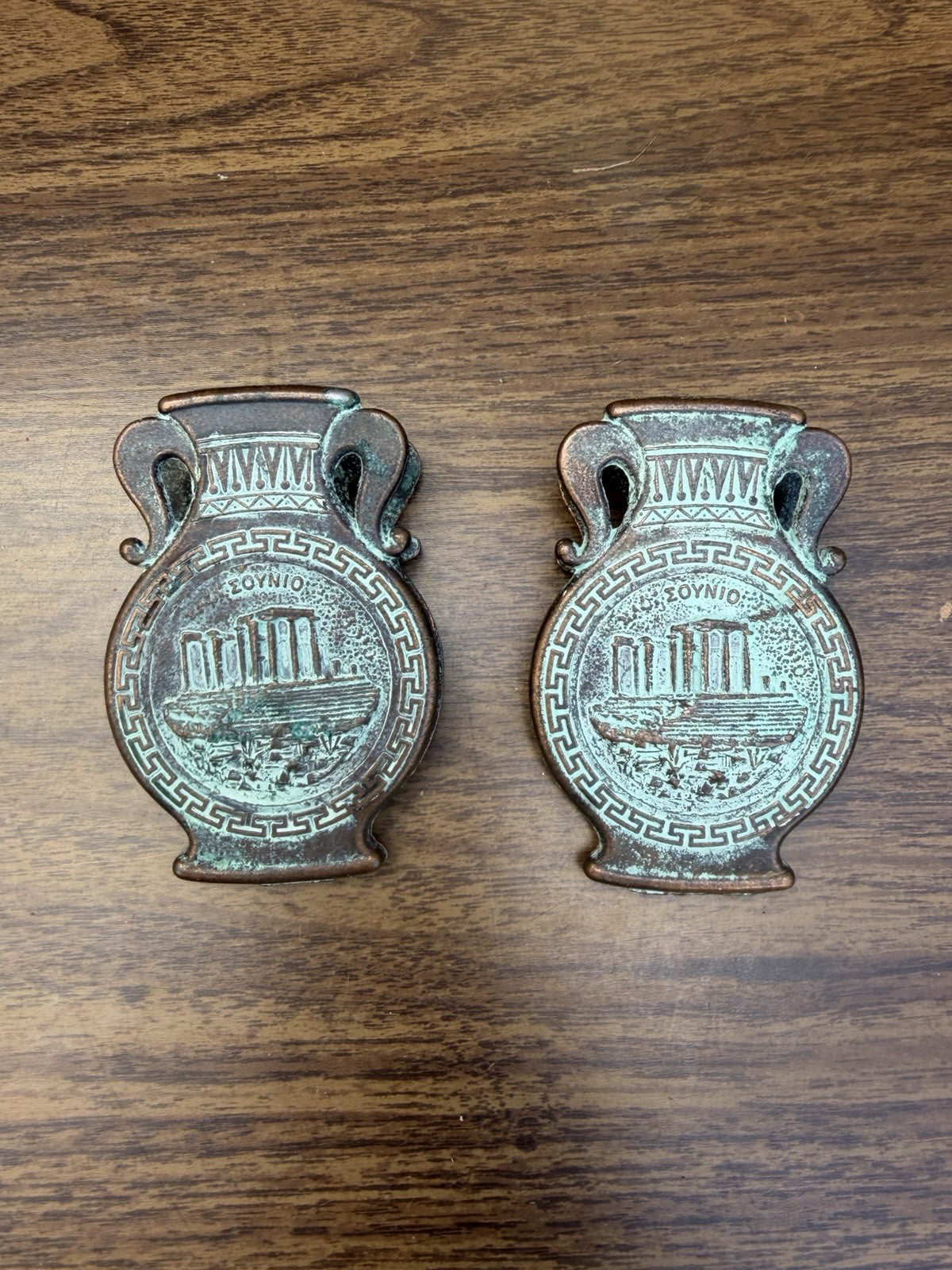 Vintage Greece Bronze Letter Clips Temple Ship Souvenir Pair Made in Greece