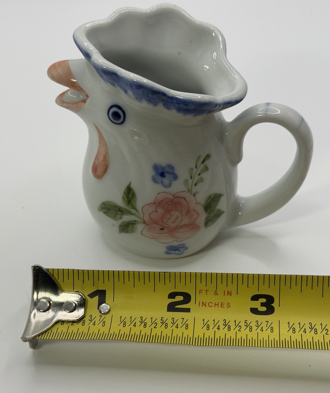 Vintage Andrea by Sadek Chicken Mini Creamer Pitcher with Floral Design 3.25"