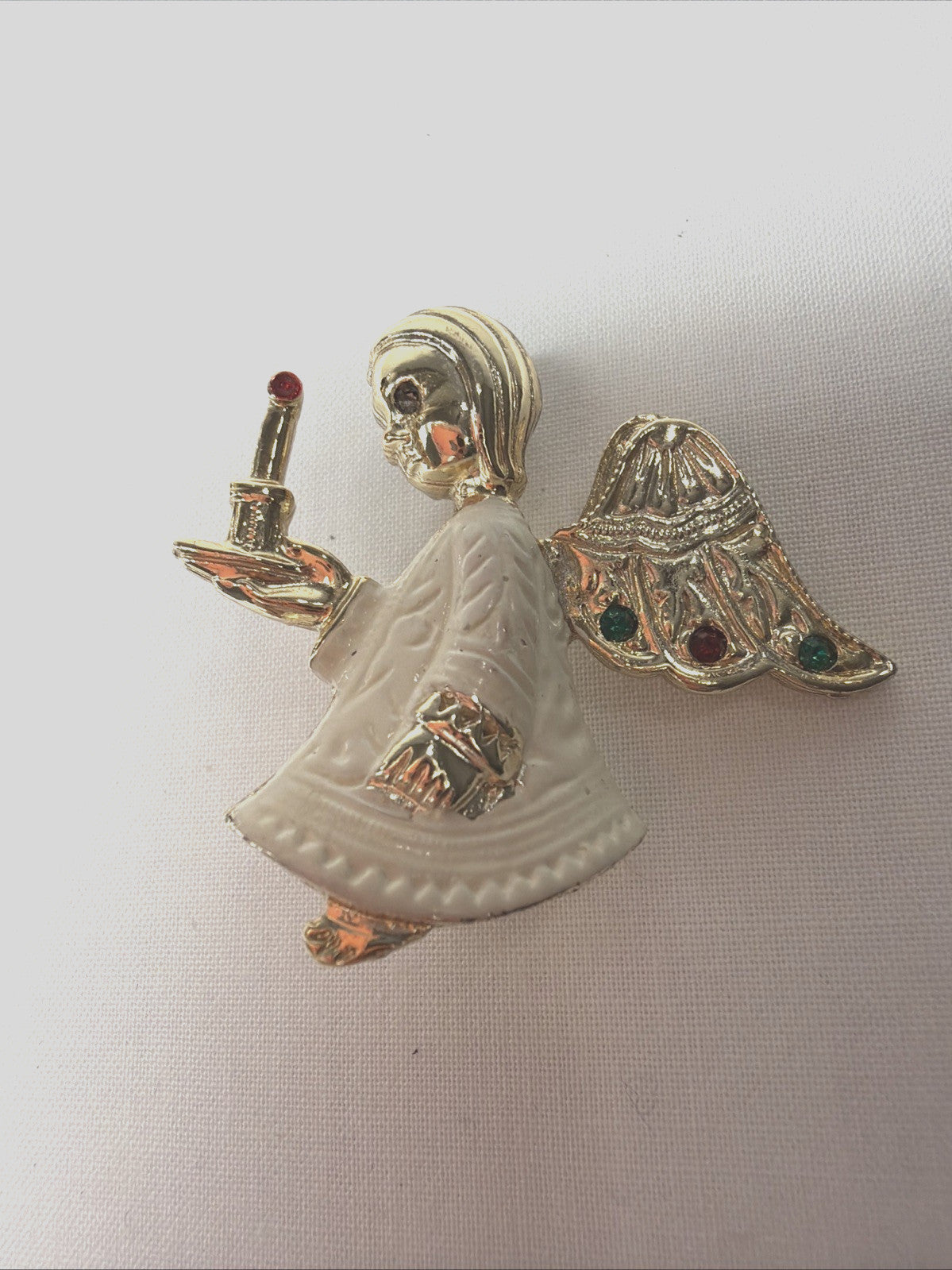 BJ Beatrix Angel Brooch Enamel Alter Boy Candle Pin Vintage Rare 1-1.4"