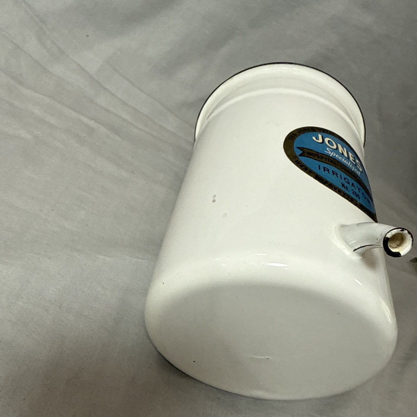 Vintage Hospital White Enamel Irrigator Wall Jug Medical Enamelware Container