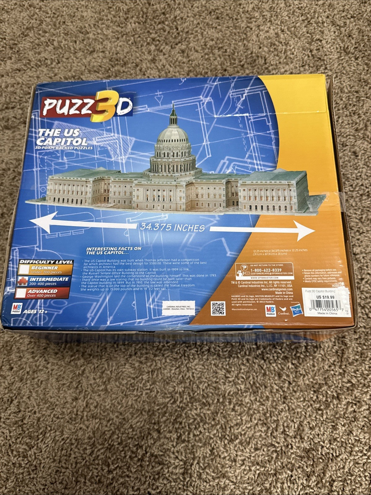2013 Milton Bradley Puzz3D The US Capitol 300 Pc 3D Foam Backed Puzzle Preowned