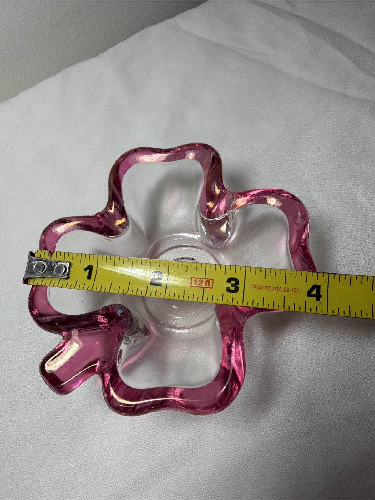 Vintage Pink Glass Four Leaf Clover Candy Dish Trinket Bowl 4”