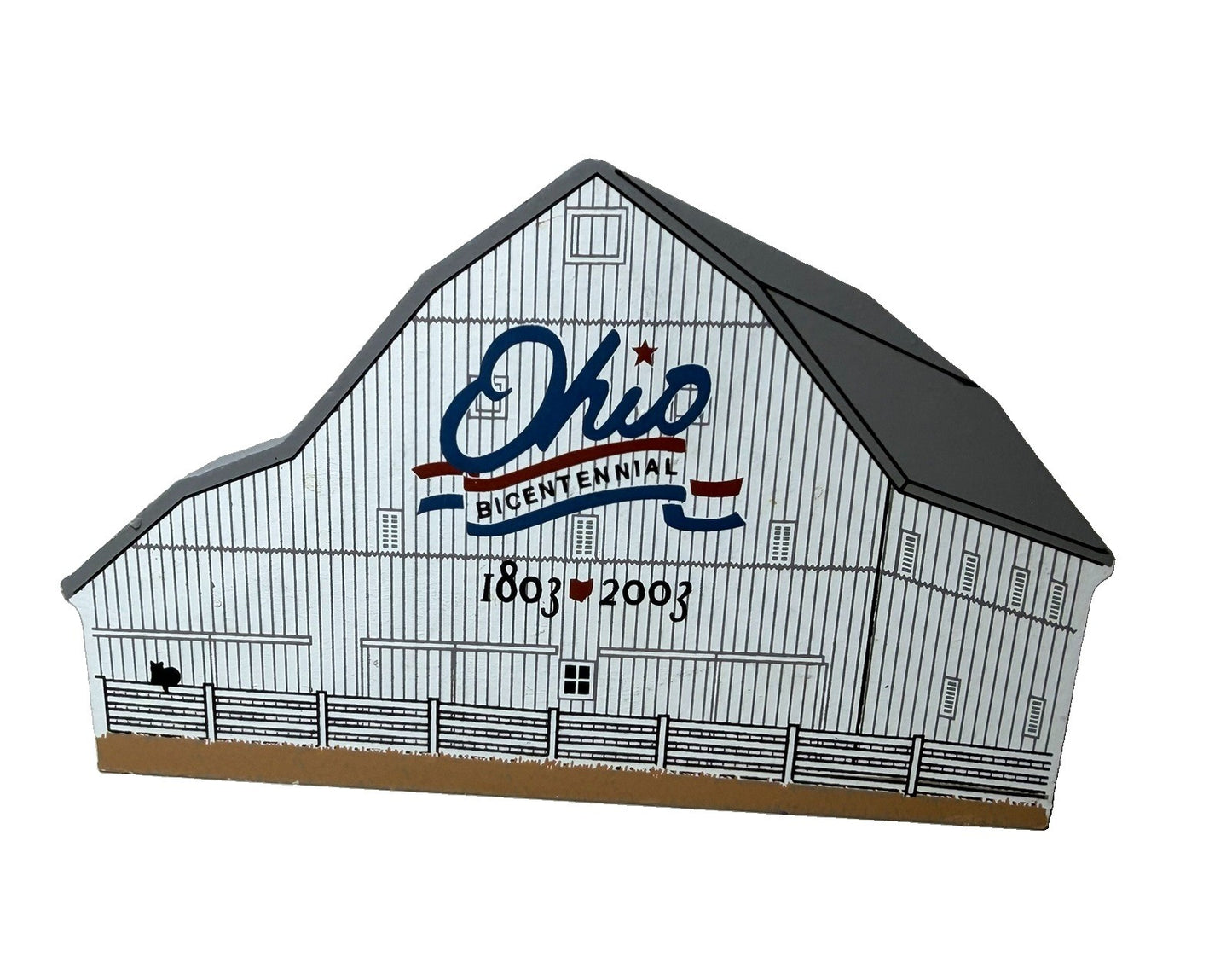 Cats Meow Ohio Bicentennial Barn 54 Franklin County Wooden Shelf Sitter 2003