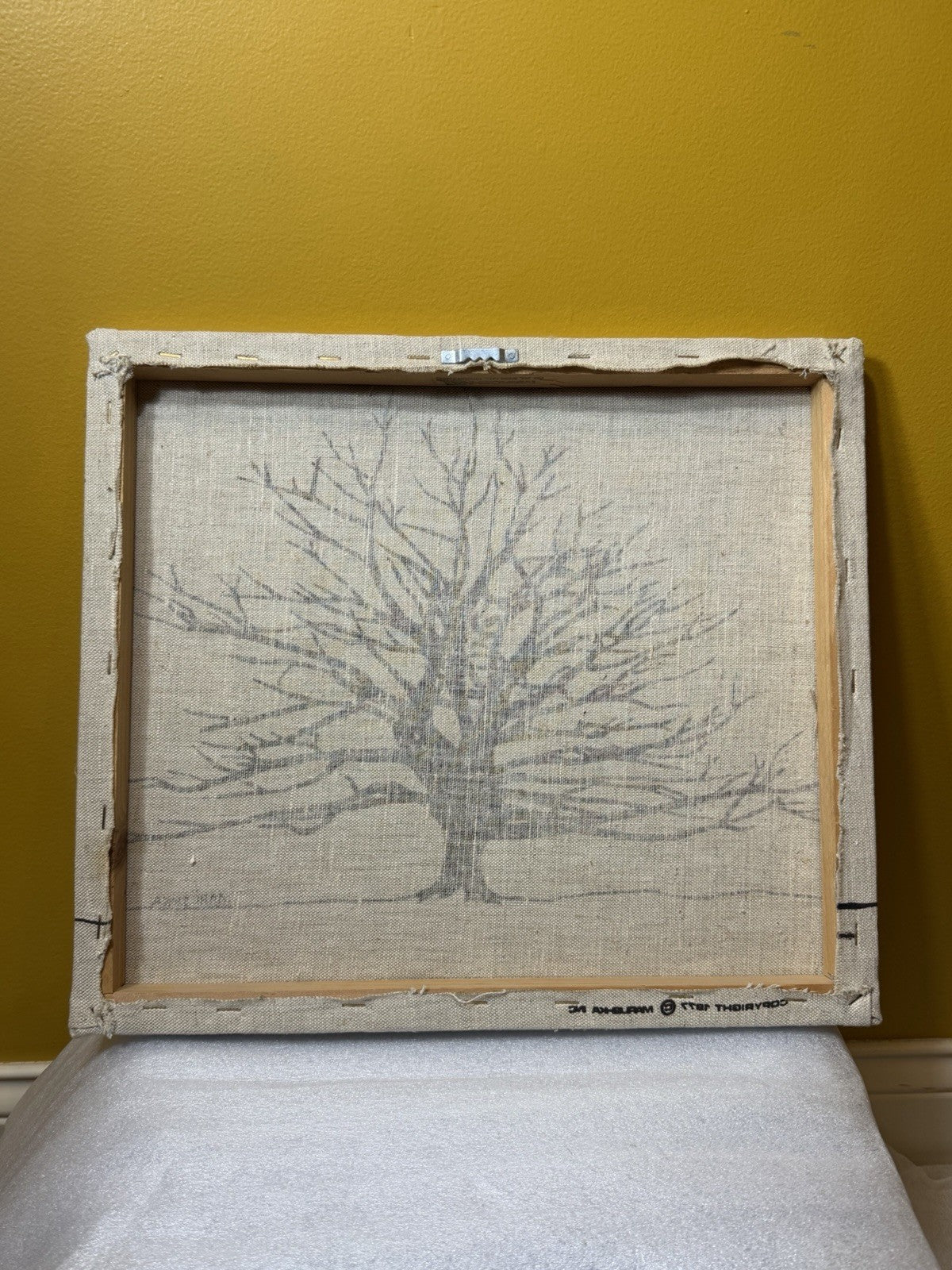 Vintage Marushka Bare Tree Canvas Wall Art Screen Print 1977 Signed USA MCM Art