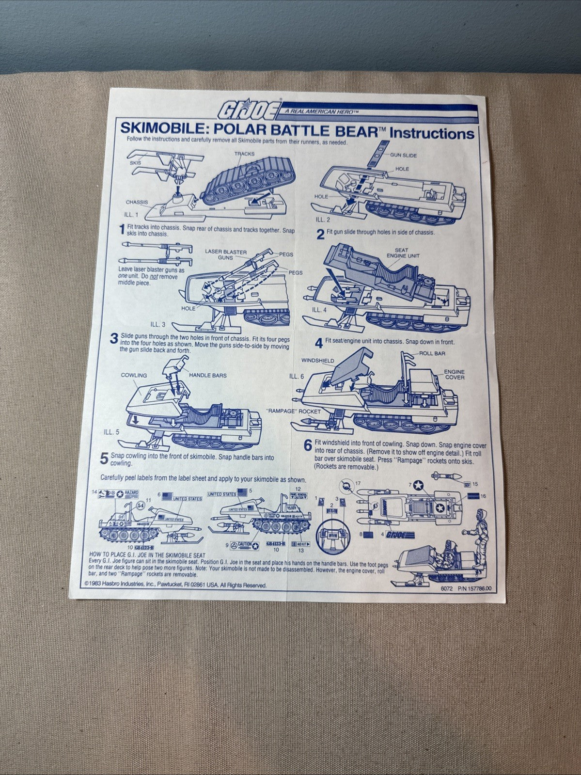 Vintage GI Joe ARAH 5 Blueprint Instruction Sheets MOBAT STUN FLAK MMS SKIMOBILE