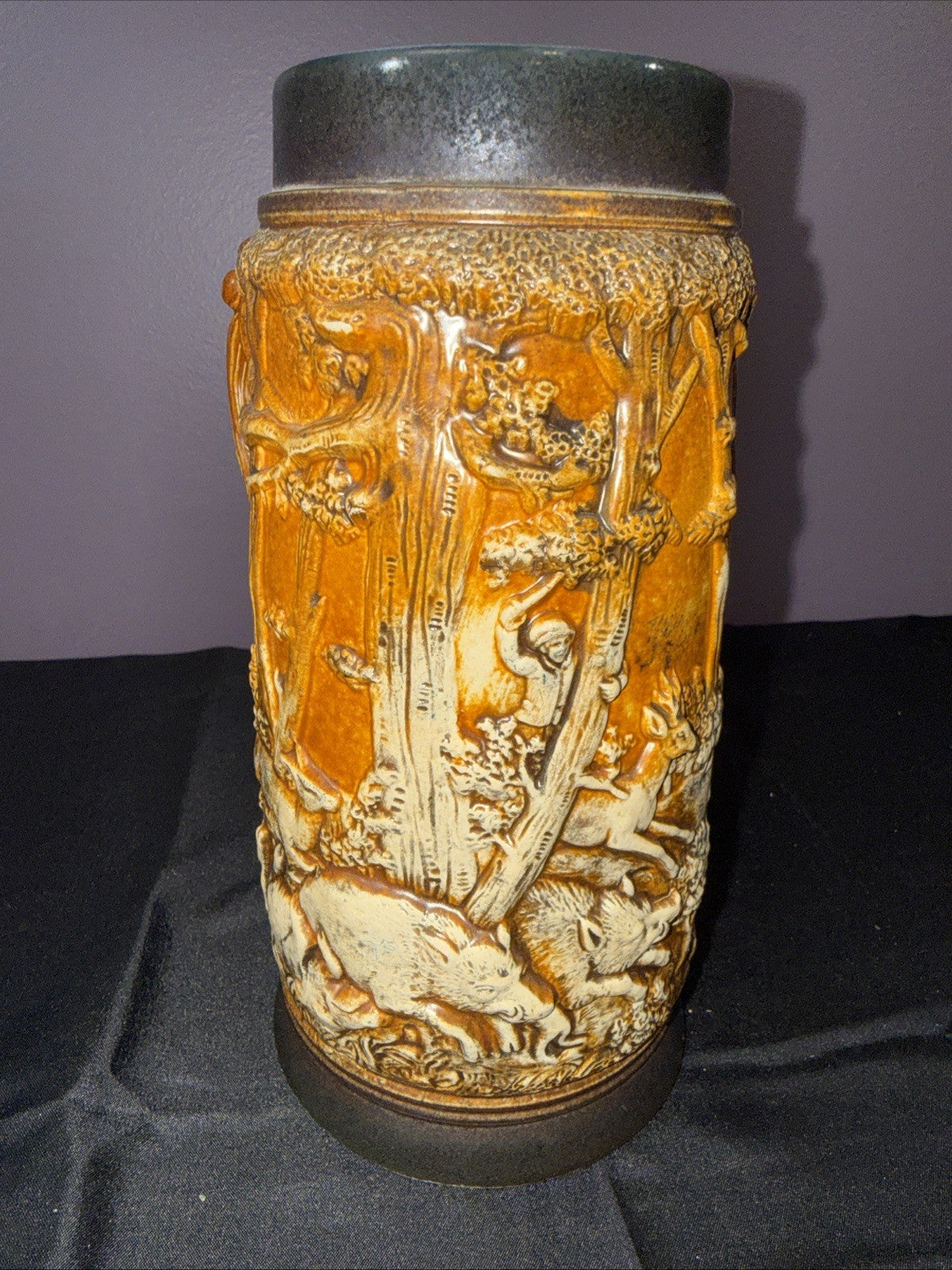 Vintage Western Germany Stoneware Beer Stein Hunting Scene Mug