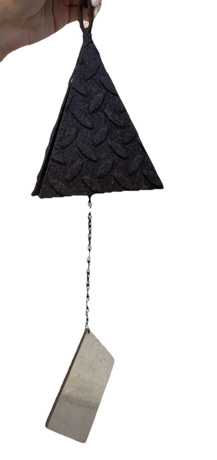 Vintage Joe Coniff Style Metal Triangle Wind Chime Bell Patina