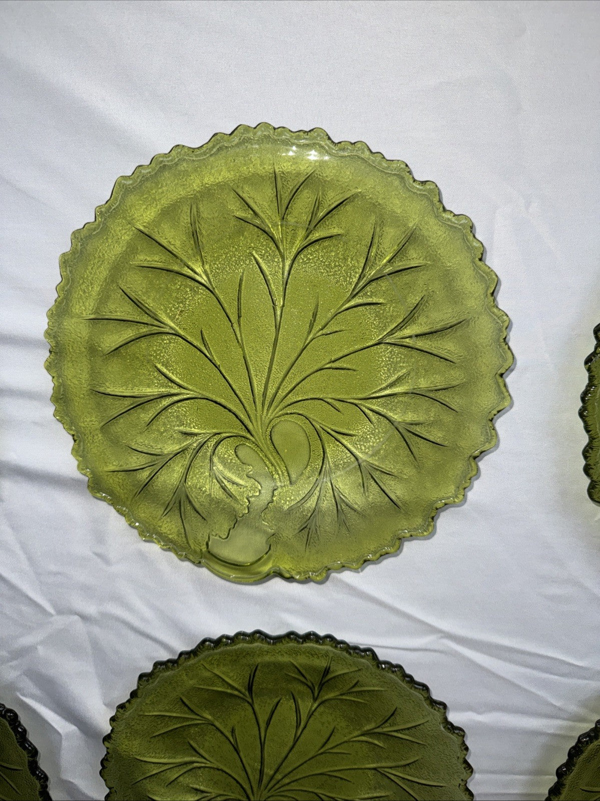 Indiana Glass Tree of Life Avocado Green 8.5" Plates Set of 6