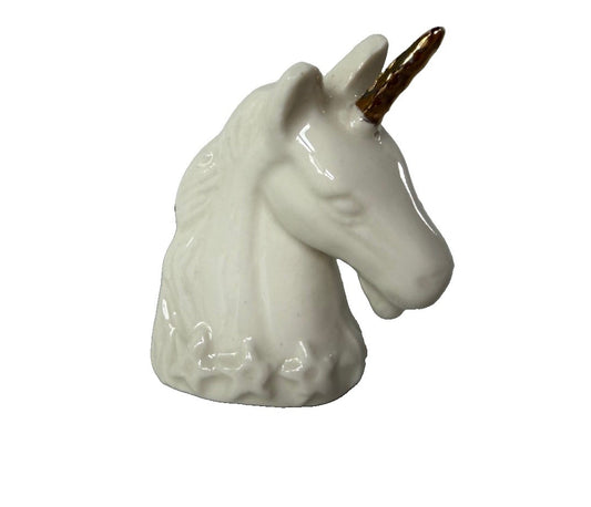 Vintage 1980s Lipco Porcelain Unicorn Bust Figurine Gold Tone Horn White