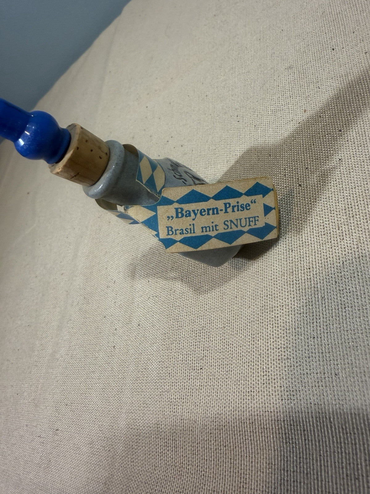 Vintage German Stoneware Schnalzlerfranzl Snuff Bottle Cobalt Blue Stopper