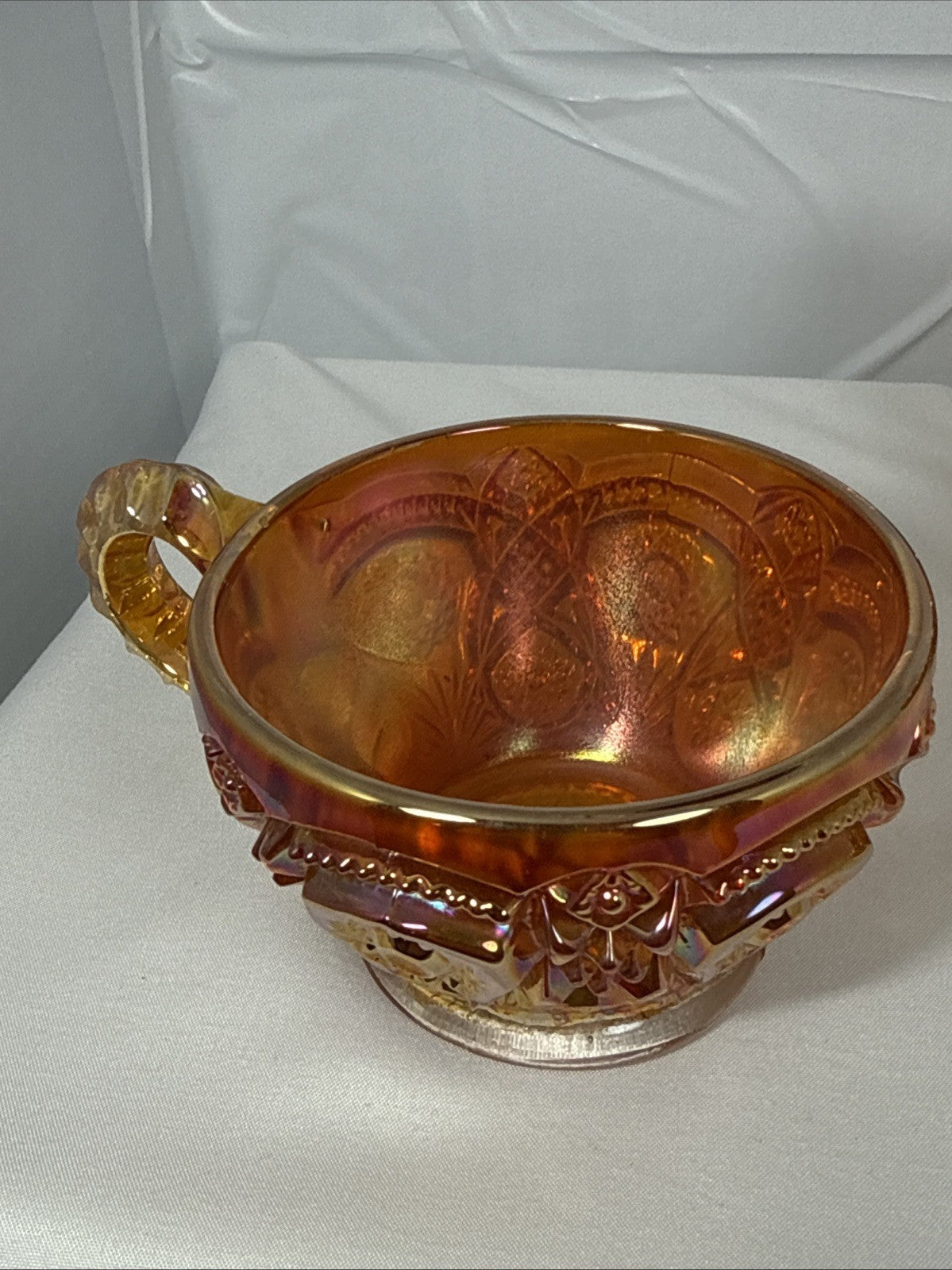 Set of 4 Vintage Imperial Hobstar Iridescent Marigold Orange Carnival Glass Cups