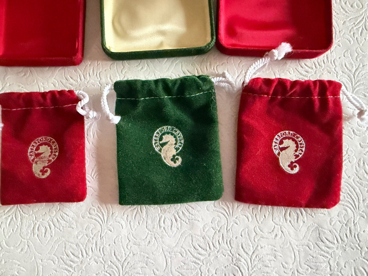 Waterford Crystal Ring Gift Boxes Lot of 3 Red Green Velvet Display Pouches Case