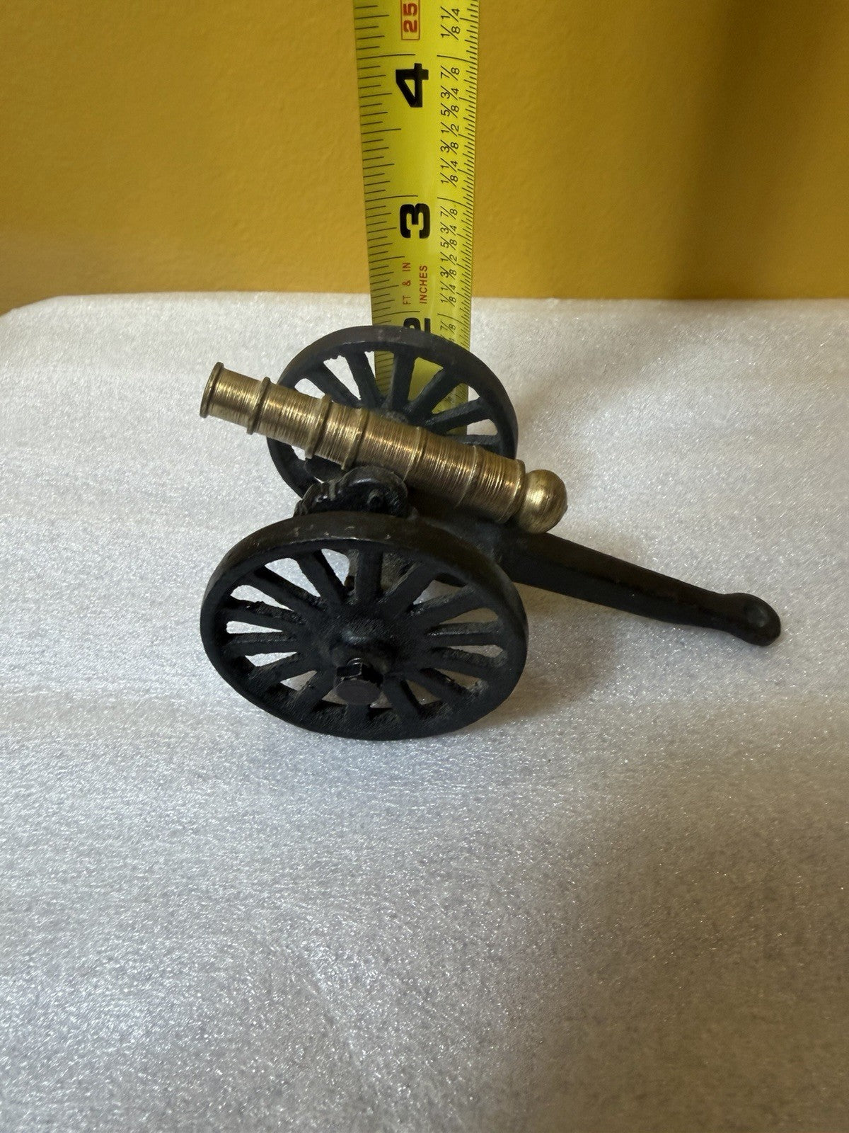 Vintage Cast Iron Brass Miniature Artillery Cannon Models Pair 5" Military