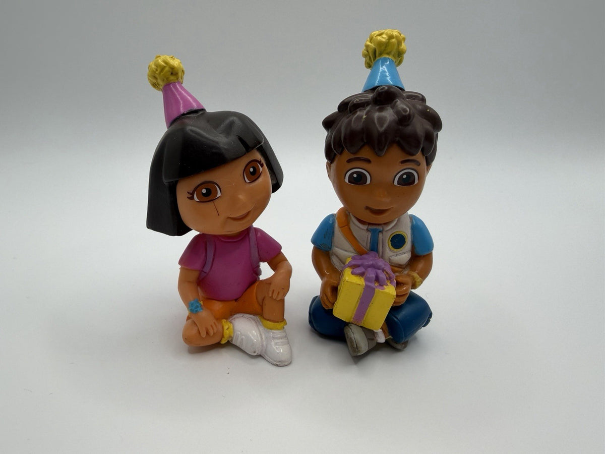 Dora The Explorer Diego Birthday Party Hat Cake Topper Figures PVC Toy Lot of 2