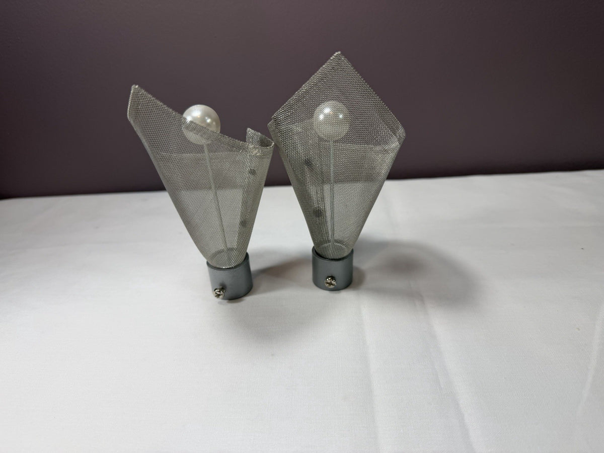 IKEA Index Luftig Curtain Rod Finials Set of 2 Silver Wire Mesh Calla Lily Decor