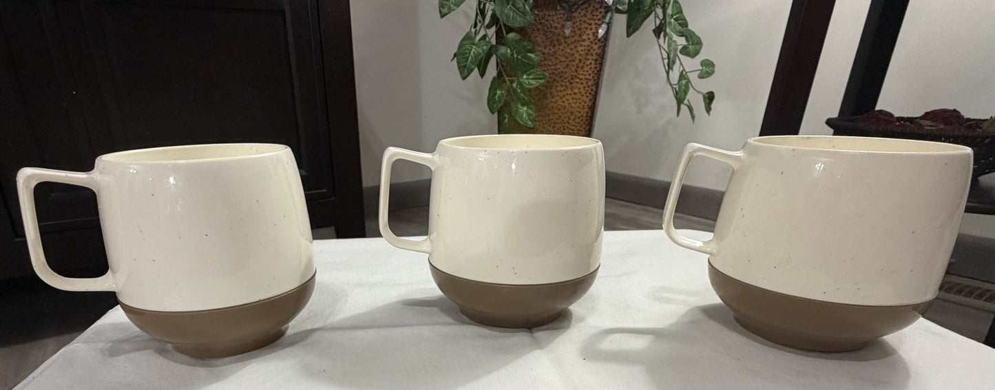 Vintage 1970s Dinex Thermos Insulated Coffee Mugs, Lot of 3, Brown White, Retro