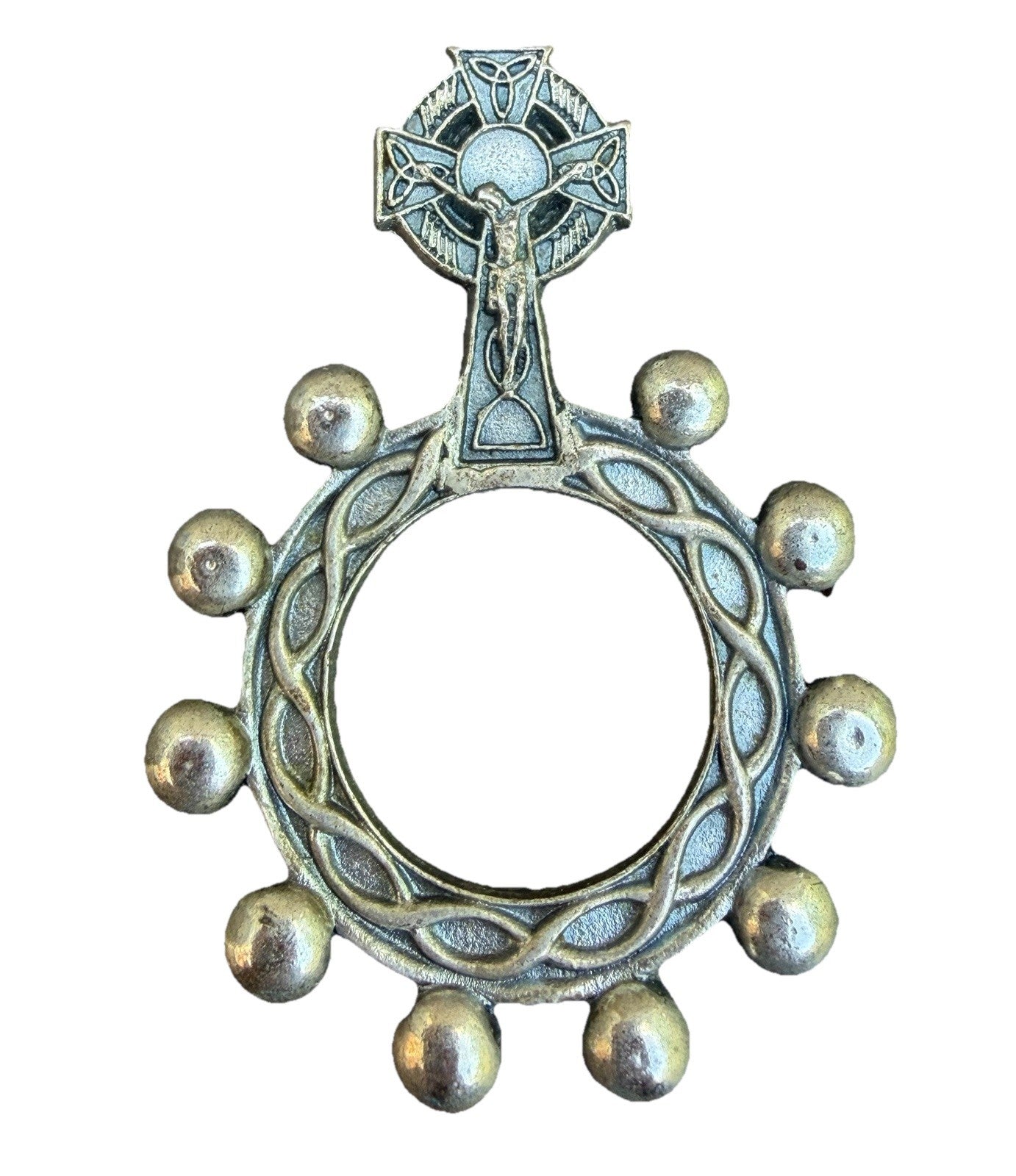 Vintage Ave Maria Pocket Finger Rosary Ring Made in Italy Silver Tone