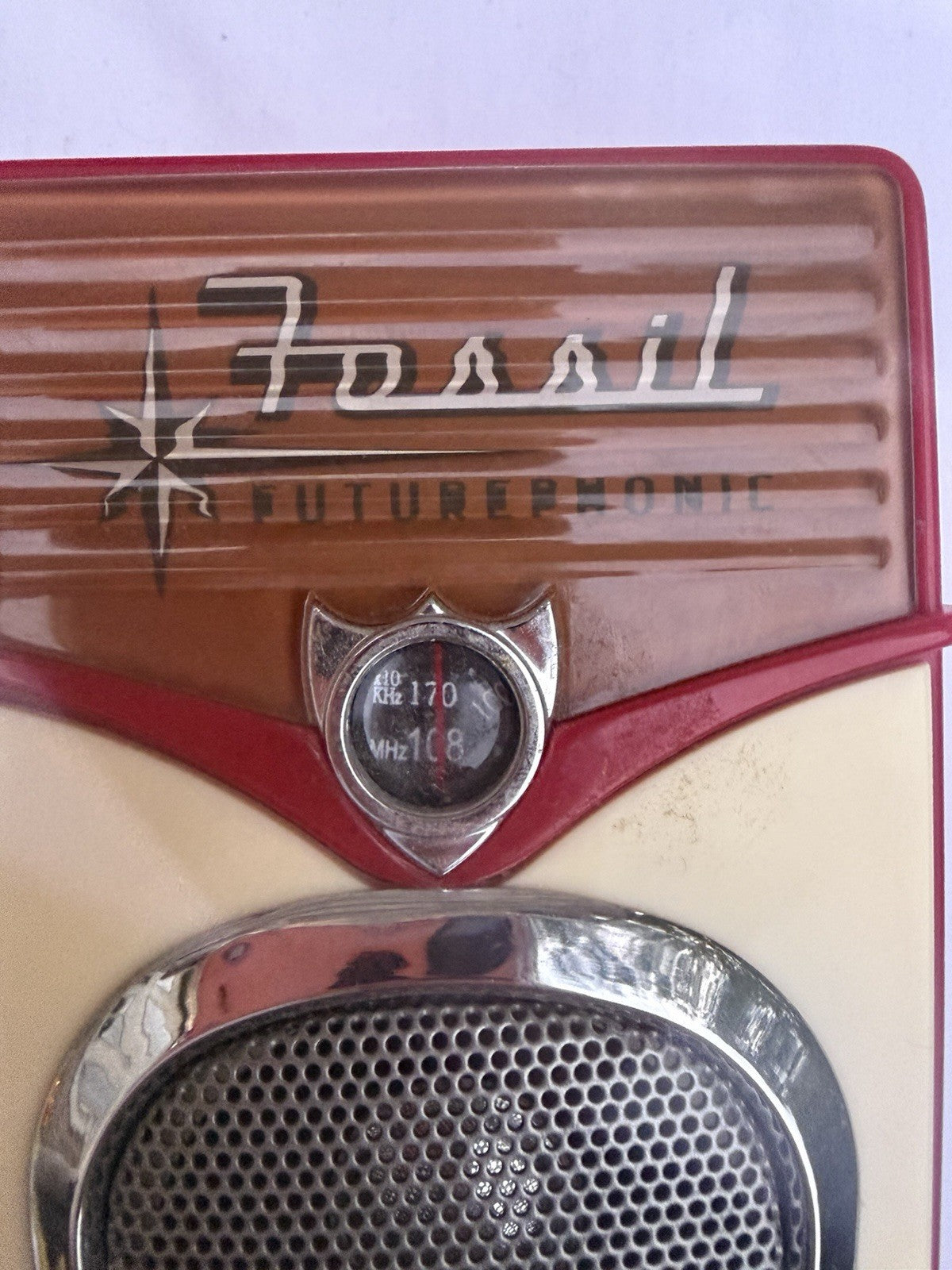 Vtg Fossil Futurephonic AM FM Radio Retro Transistor Tin Box ML-2130 Works