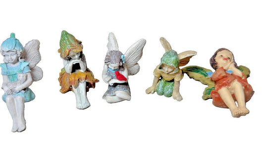 Miniature Garden Fairy Figurines Lot of 5 Resin Woodland Shelf Sitters 3"
